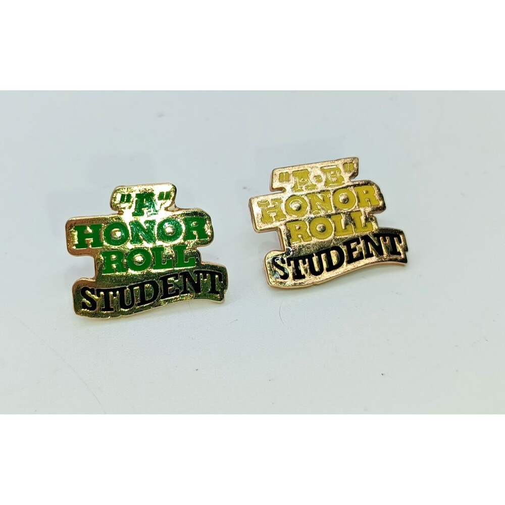 A & A B Honor Roll Pins Gold Yellow Green Lapel